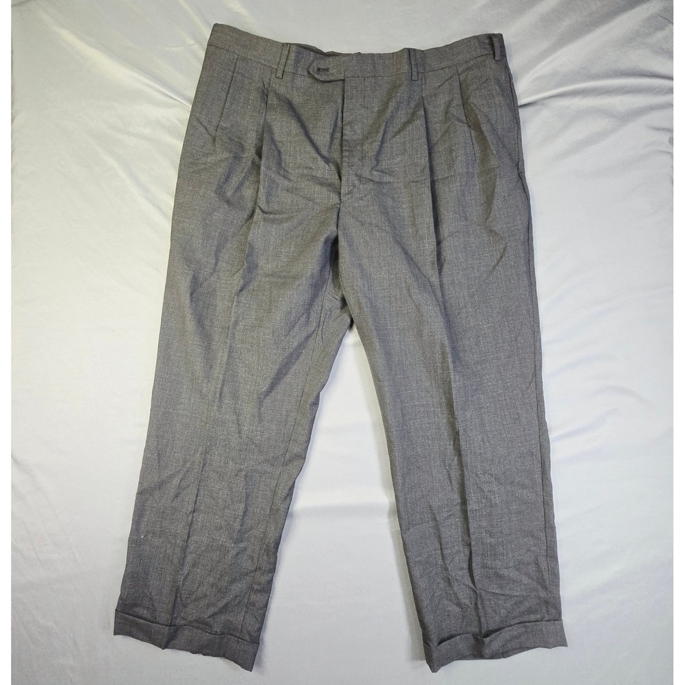 Unbranded Pleated Dress Pants Men's Size 44x30 Grey Cuffed Micro Check Trousers